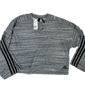 Adidas Gray With Black 3-Stripes Cropped Long Sleeve Women’s Size XL